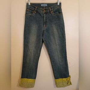 The Denim Tailor Women's Cropped Bejeweled Bow Jeans Sz 6